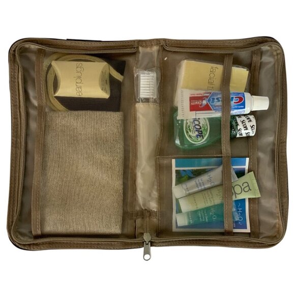 United Airlines Brown Zippered Amenity Kit Hygiene Essentials H20 Spa Products - Picture 1 of 6